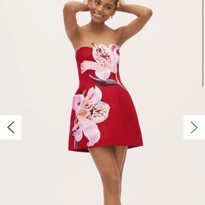 Leo Lin Rosario Strapless Red Floral Mini Dress